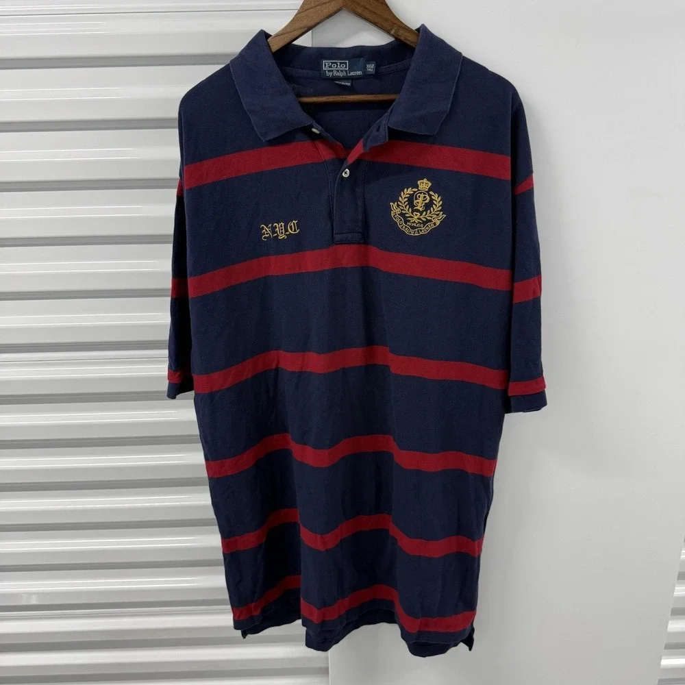 Polo Ralph Lauren Rugby Shirt Mens 3XLT NYC Blue Red Striped Crest Big Tall
